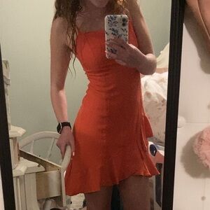Blue Rain Orange Mini Dress with Ruffle Hem